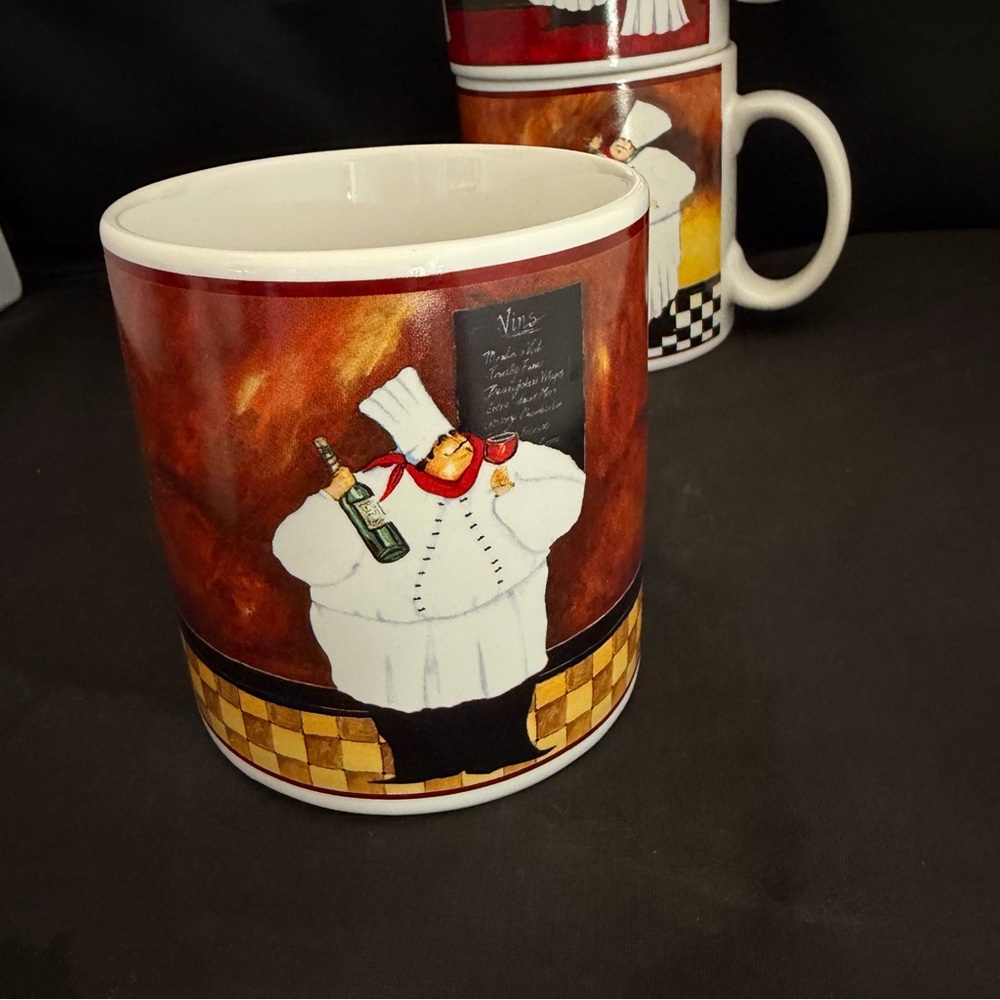 Set Of 4 Jennifer Garant AL DENTE Fat Italian Chef Coffee Mugs By Sakura Table - Picture 3 of 11